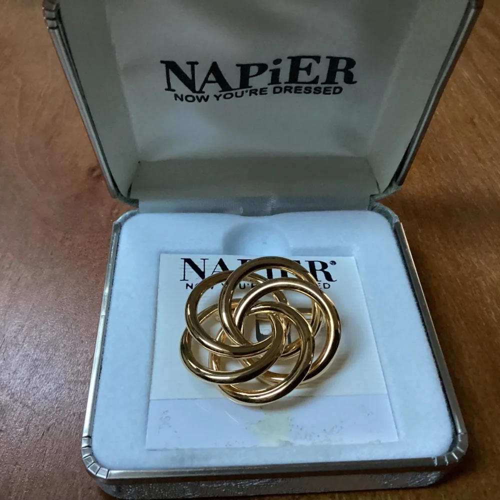 Napier Swirl Brooch Pin Gold-tone in box